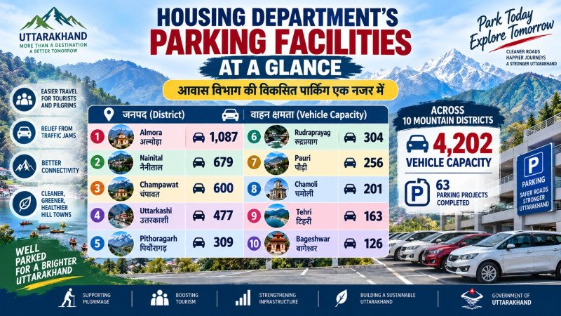 Uttarakhand Expands Parking Network Across Hills, 4,202-Vehicle Capacity Added to Ease Tourist and Pilgrim Traffic